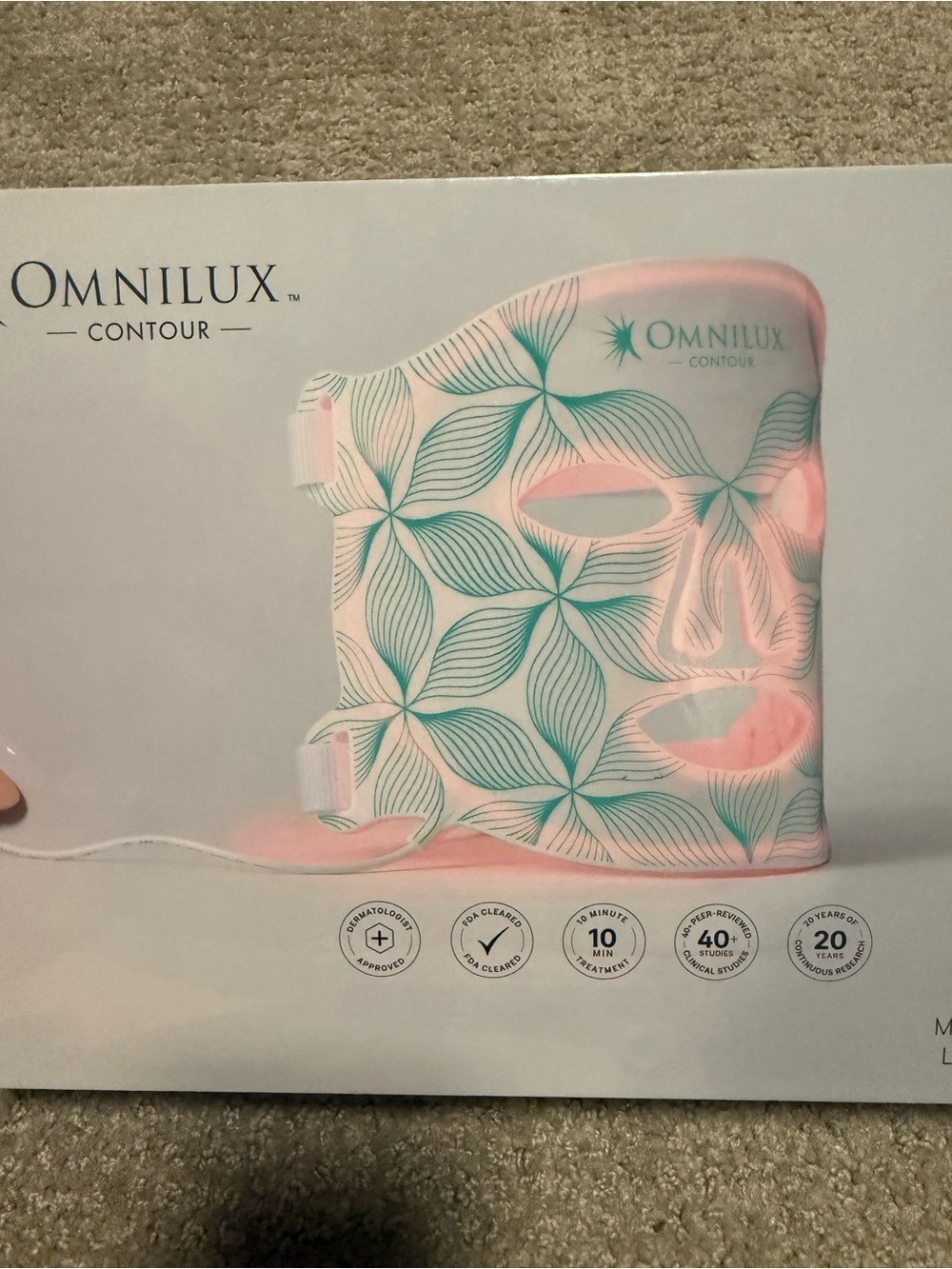 Omnilux Contour LED Therapy Face Mask in White with Teal Floral